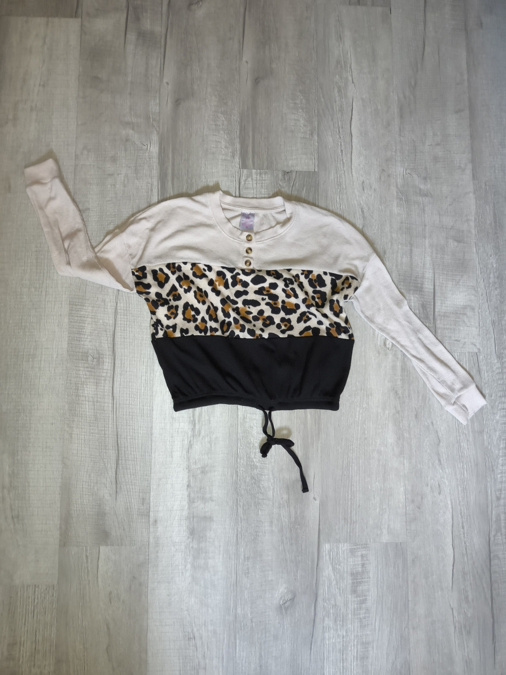 No Boundaries Cream, Black & Leopard Print Long Sleeve Top